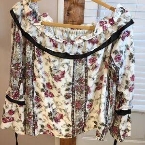 Club Monaco White Boho Floral Ruffle Off The Shoulder Top Blouse Size 10 Lined